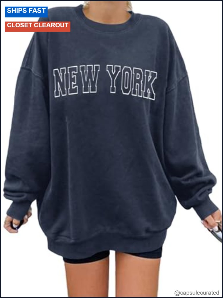 Oversized Crewneck Pullover Sweatshirt With Kangaroo Pocket Cotton Blend